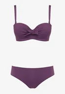Stroje kąpielowe - Ciemnofioletowe Bikini Strój Kąpielowy Dwuczęściowy Biustonosz z Supełkiem i Figi Carinela - miniaturka - grafika 1
