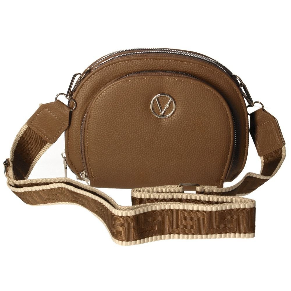 Torebka damska Listonoszka z geometrycznym paskiem ciemnobeżowa