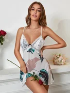 Piżamy damskie - Damska koszula nocna na ramiączkach w liście - Biały S - miniaturka - grafika 1