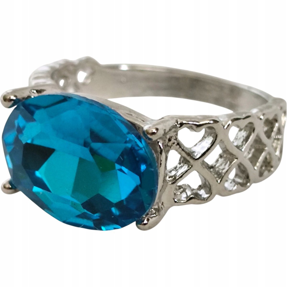 Srebrny Pierścionek Duża Cyrkonia Kamień ze Stali Chirurgicznej Vintage