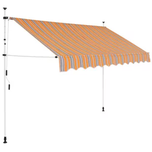 vidaXL Markiza zwijana ręcznie, 300 cm, żółto-niebieskie pasy - Markizy - miniaturka - grafika 1