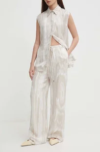 Calvin Klein spodnie damskie kolor beżowy szerokie high waist K20K206609 - Spodnie damskie - miniaturka - grafika 1