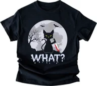 Koszulki i topy damskie - fajna damska koszulka z kotem what ? czarna z kotem - miniaturka - grafika 1