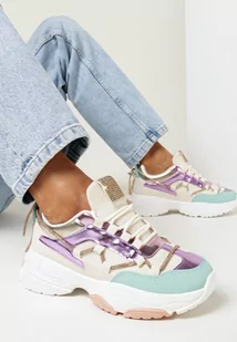 Beżowo-Fioletowe Sneakersy z Dekoracyjnym Sznurkiem z Cyrkoniami Katalynne - Sneakersy damskie - miniaturka - grafika 1