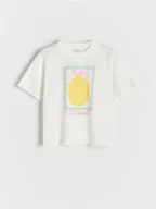 Koszulki dla dziewczynek - Reserved - T-shirt z nadrukiem - złamana biel - miniaturka - grafika 1