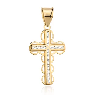 Krzyżyk złoty ozdobny z cyrkoniami - Biżuteria religijna - miniaturka - grafika 1