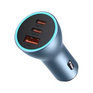 Ładowarki samochodowe - Baseus Golden Contactor Pro ładowarka samochodowa USB-A + 2x USB-C 65W niebieski (CGJP010003) - miniaturka - grafika 1