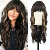 Pozostałe akcesoria fryzjerskie - TEMU 28-calowa Długa Falista Peruka Syntetyczna dla Kobiet – Ombre od Ciemnobrązowego do Jasnego Blond z Subtelnymi Pasemkami, Naturalne Kręcone Fale - miniaturka - grafika 1