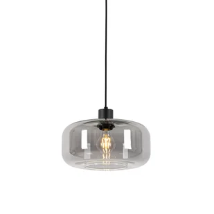QAZQA Czarna lampa wisząca art deco z przydymionym szkłem - Bizle - Lampy sufitowe - miniaturka - grafika 1