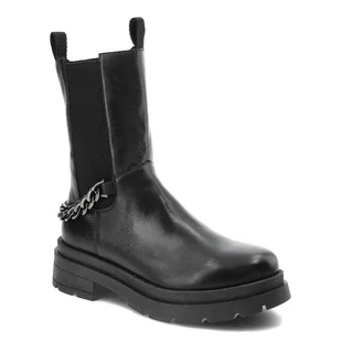 Czarne Botki Nessi Modne Skórzane Buty Damskie - Botki damskie - miniaturka - grafika 1
