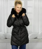 Kurtki damskie - Długa kurtka damska płaszcz z futrzanym kołnierzem DIVA-XL - miniaturka - grafika 1
