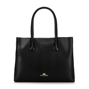 Damski kuferek ze skóry naturalnej trójkomorowy czarno - złoty - Torebki damskie - miniaturka - grafika 1