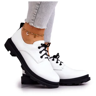 S.Barski Damskie Klasyczne Półbuty Oxfordy Białe Colton - Półbuty damskie - miniaturka - grafika 1