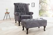 Fotele - Invicta Interior Fotel wingfield chesterfield szary 37473 - miniaturka - grafika 1