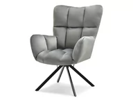 Fotele - OBROTOWY FOTEL WYPOCZYNKOWY KIRA CIEMNY SZARY WELUR - CZARNE NOGI - miniaturka - grafika 1