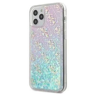 Guess 4G Liquid Glitter - Etui na iPhone 12 / iPhone 12 Pro różowy/turkusowy GUHCP12MLG4GGBLPI - Etui i futerały do telefonów - miniaturka - grafika 1