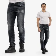 Spodnie męskie - Spodnie Męskie Jeansowe Z Przetarciami Marszczeniami Ciemny Jeans KENZARRO 29 Granatowy - miniaturka - grafika 1