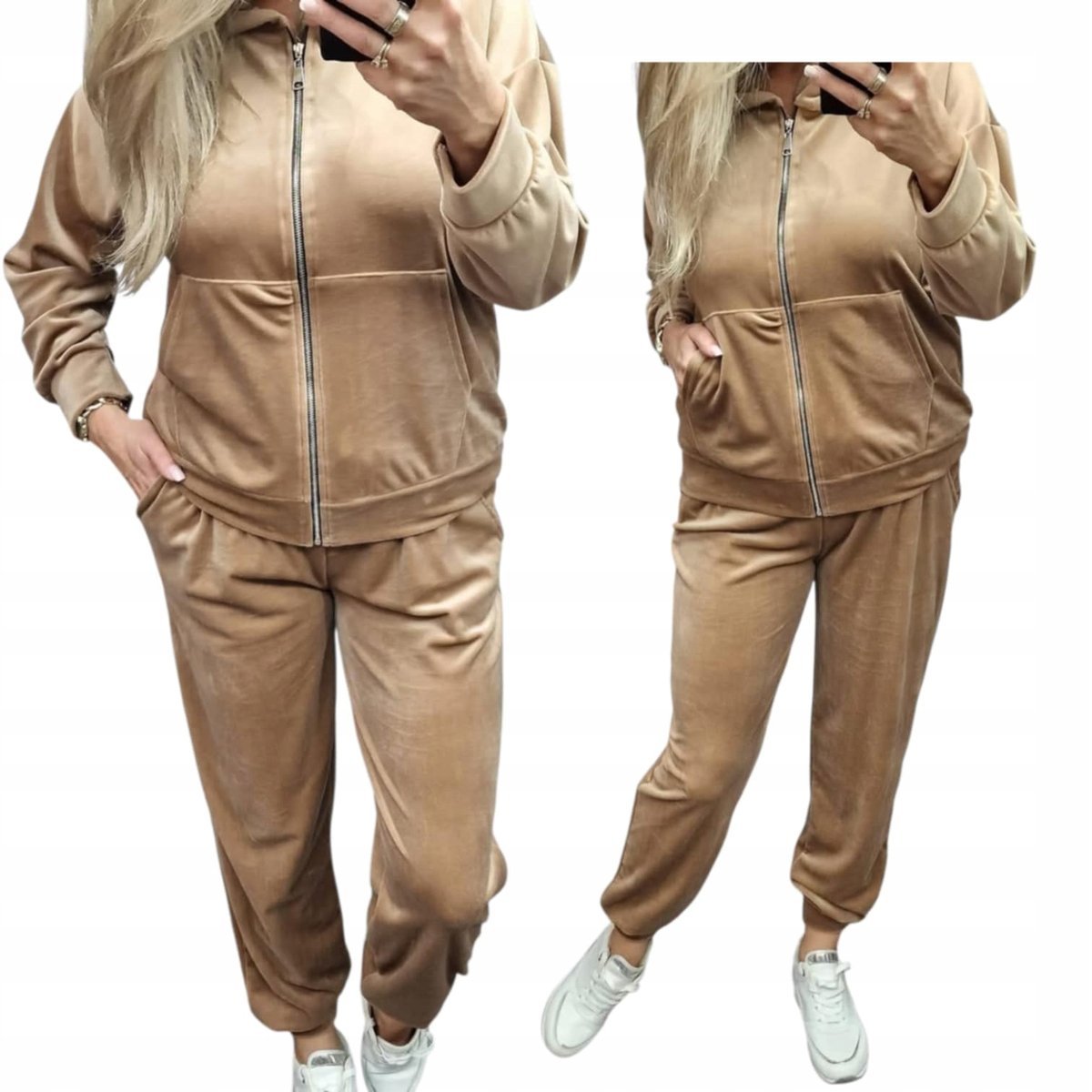 Dres Damski Welurowy 54 56 7xl Rozpinany beż fango wygodny otulający hi