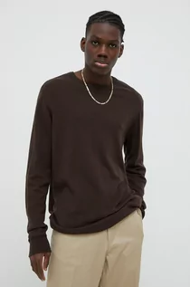 Swetry męskie - Wrangler sweter z domieszką wełny męski kolor brązowy lekki - grafika 1