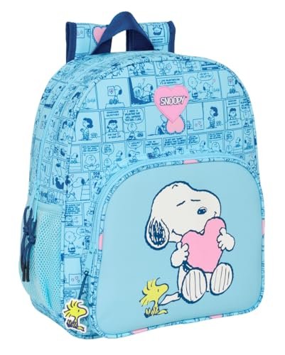 SNOOPY LOVE - Plecak szkolny dla dzieci, plecak dziecięcy, odpowiedni dla dzieci w wieku szkolnym, wygodny i wszechstronny, jakość i wytrzymałość, 32 x 12 x 38 cm, Jasnoniebieski, M, Casual