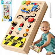 Zabawki sensoryczne - TABLICA MANIPULACYJNA POLICJA SYRENA DREWNIANY KONTROLER LED PRZEŁĄCZNIK - miniaturka - grafika 1