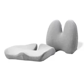 Podnóżki, podpórki, podkładki - Zestaw poduszka lędźwiowa i poduszka siedziska, ergonomiczna, szary, pianka z efektem pamięci, Powerton - miniaturka - grafika 1