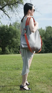 Torba na ramię XL - szary, pomarańcz - Torebki damskie - miniaturka - grafika 1