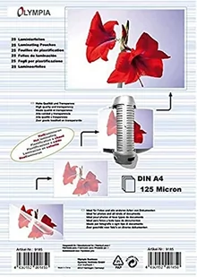 Olympia Laminator 1x25 Laminating pouches DIN A4 125 micron - 9185 - Folie do laminatora - miniaturka - grafika 1