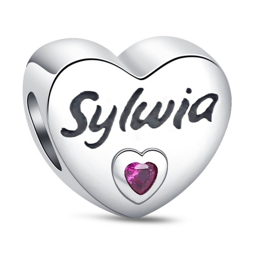 Zawieszka Charms SREBRO 925 Koralik Imię Sylwia Serce