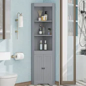 Szafki łazienkowe - Narożna szafka łazienkowa - 2 drzwi i 3 otwarte schowki - drewno MDF - szara - miniaturka - grafika 1