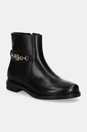 Botki damskie - Tommy Hilfiger botki skórzane TH CHAIN LEATHER LOW BOOTIE damskie kolor czarny na płaskim obcasie FW0FW08251 - miniaturka - grafika 1