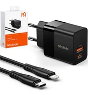 Filtry prywatyzujące - Ładowarka sieciowa Mcdodo CH-1952 USB + USB-C, 20W + kabel USB-C do Lightning (czarna) - miniaturka - grafika 1