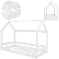 Łóżka dla dzieci i młodzieży - Łóżko dla dziecka z barierką i stelażem, domek 160x80 cm drewniane, białe - miniaturka - grafika 1