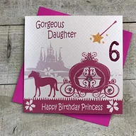 Kartki okolicznościowe i zaproszenia - WHITE COTTON CARDS White Cotton Cards Wspaniała córka 6 szczęśliwych księżniczek ręcznie robiona kartka na 6. urodziny, GL240-6 GL240-6 - miniaturka - grafika 1