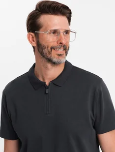 Męska koszulka z zapinanym na zamek kołnierzykiem polo czarna V8 OM-POSS-0132 M - Koszulki męskie - miniaturka - grafika 1