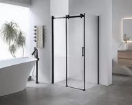Kabiny prysznicowe - HYDROSAN Kabina prysznicowa prostokątna narożna 80x110x190 drzwi przesuwne na rolkach ze ścianką boczną czarna szkło transparentne uniwersalna z powłoką Nano Glass BS15B-110X80 - miniaturka - grafika 1