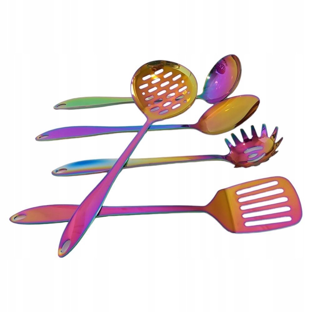 Zestaw przyborów kuchennych ze stali nierdzewnej, 5 szt w kolorze tęczy