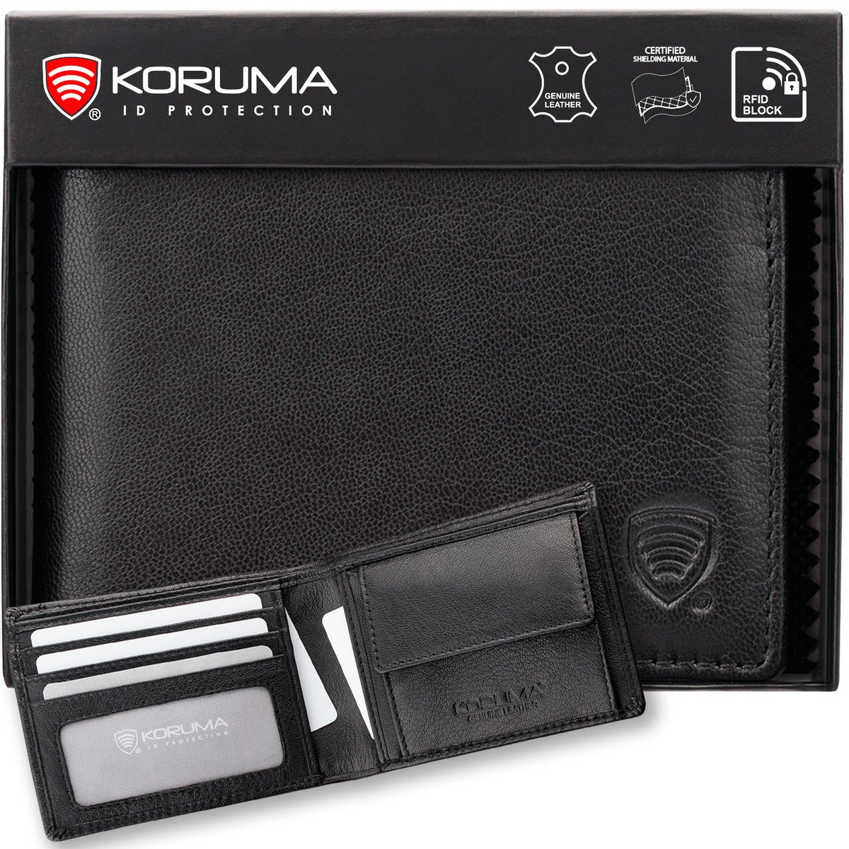 Koruma, Mały Portfel Męski Skórzany, czarny, (SM-901GBL)