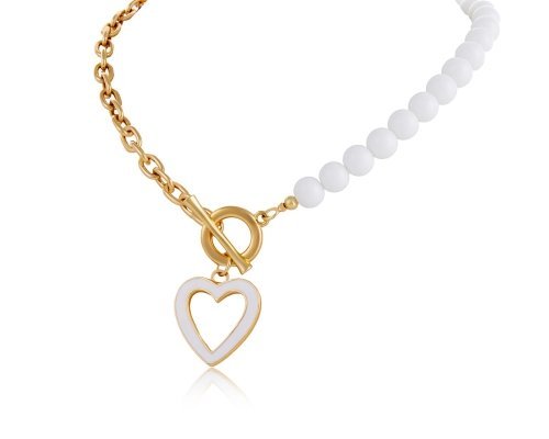 Colibra Naszyjnik z agatów z białym sercem (C24/LAT/36/1AU) Walentynki