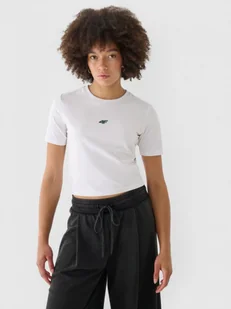 Damski t-shirt crop-top 4F 4FWAW24TTSHF1701 - biały - Koszulki sportowe damskie - miniaturka - grafika 1