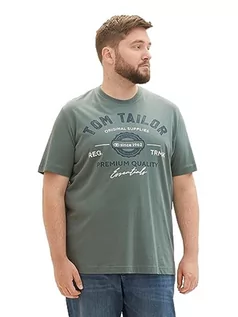Koszulki męskie - T-shirt męski plus size TOM TAILOR z nadrukiem z logo wykonany z bawełny, 19643-zielony pył, 4XL - grafika 1