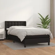 Łóżka - Lumarko Łóżko kontynentalne z materacem, czarne, ekoskóra 90x190 cm - miniaturka - grafika 1