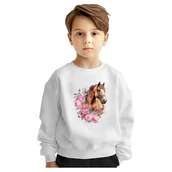 Bluzy dla dziewczynek - BLUZA DZIECIĘCA KOŃ KWIATY 134-140 DLA CHŁOPCA DZIEWCZYNKI - miniaturka - grafika 1