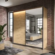 Szafy - Szafa przesuwna 2d z oświetleniem - dąb artisan/czarny QUANT - miniaturka - grafika 1