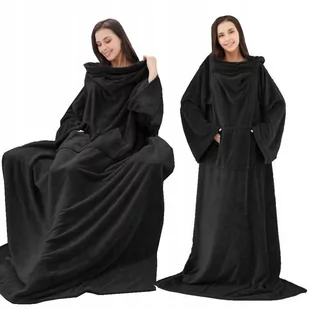 CIEPŁY KOC Z RĘKAWAMI XXL KOCOBLUZA SZLAFROK OVERSIZE 2W1 CZARNY - Koce - miniaturka - grafika 1