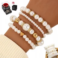 Bransoletki - Damska BRANSOLETKA Perłowa PERŁY Na Prezent Ślubna POZŁACANA - miniaturka - grafika 1