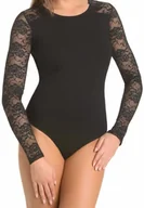Body - Teyli Damskie body z długim rękawem z koronką Darotte, czarny, XL - miniaturka - grafika 1