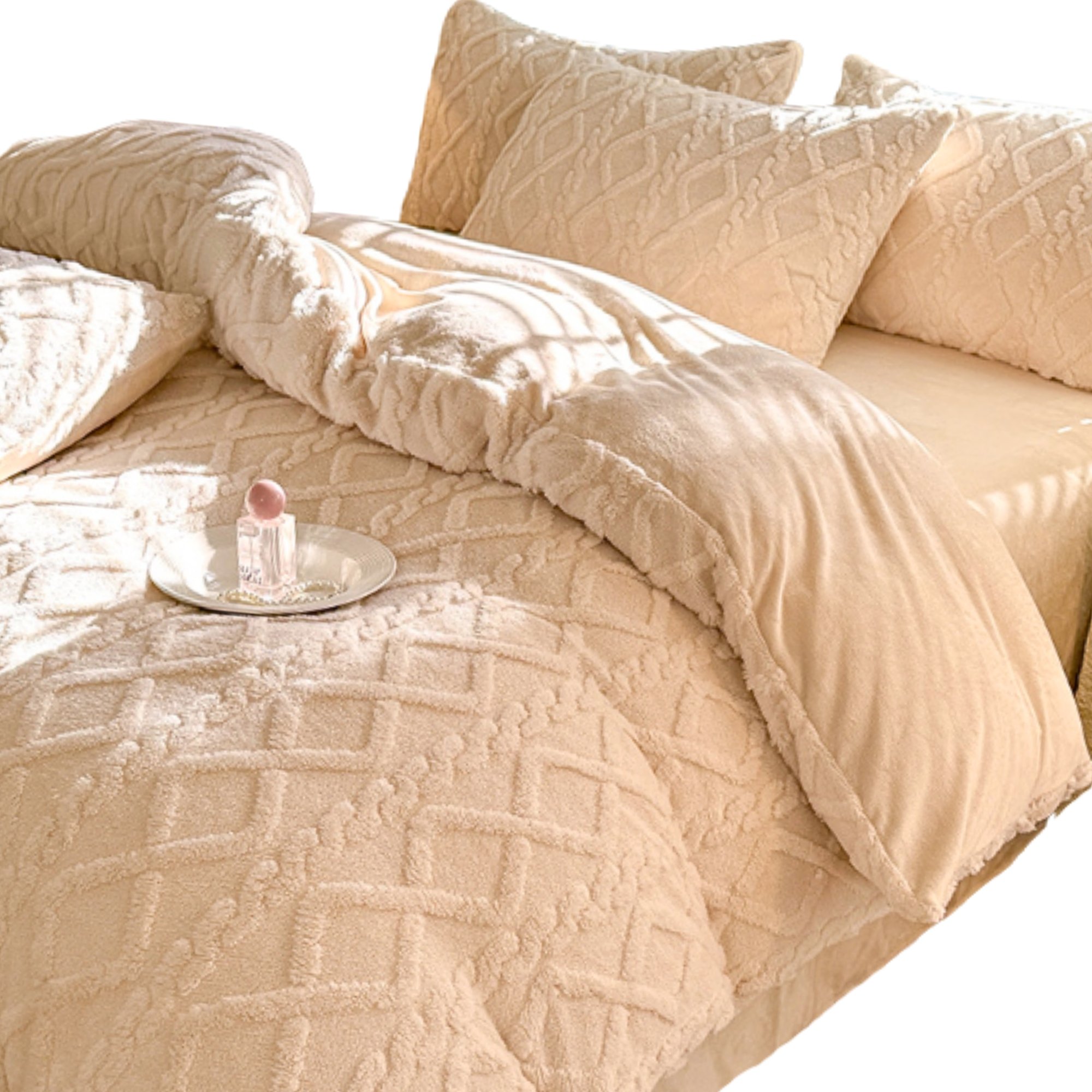 Komplet Pościeli Polarowej Pluszowej 160x200 2x 70x80 Ecru Ciepła Miękka