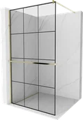 Ścianki i drzwi prysznicowe - Mexen Kioto+ ścianka prysznicowa z półką Walk-in 100 x 200 cm, czarny wzór, złota - 800-100-121-50-77 - miniaturka - grafika 1