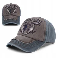 Czapki i chusty sportowe męskie - Czapka z daszkiem bejsbolówka vintage BRĄZOWO - GRANATOWA bawełniana - miniaturka - grafika 1